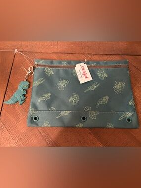 Cat & Jack Teal Pencil Case with Neon Yellow Turtle Print